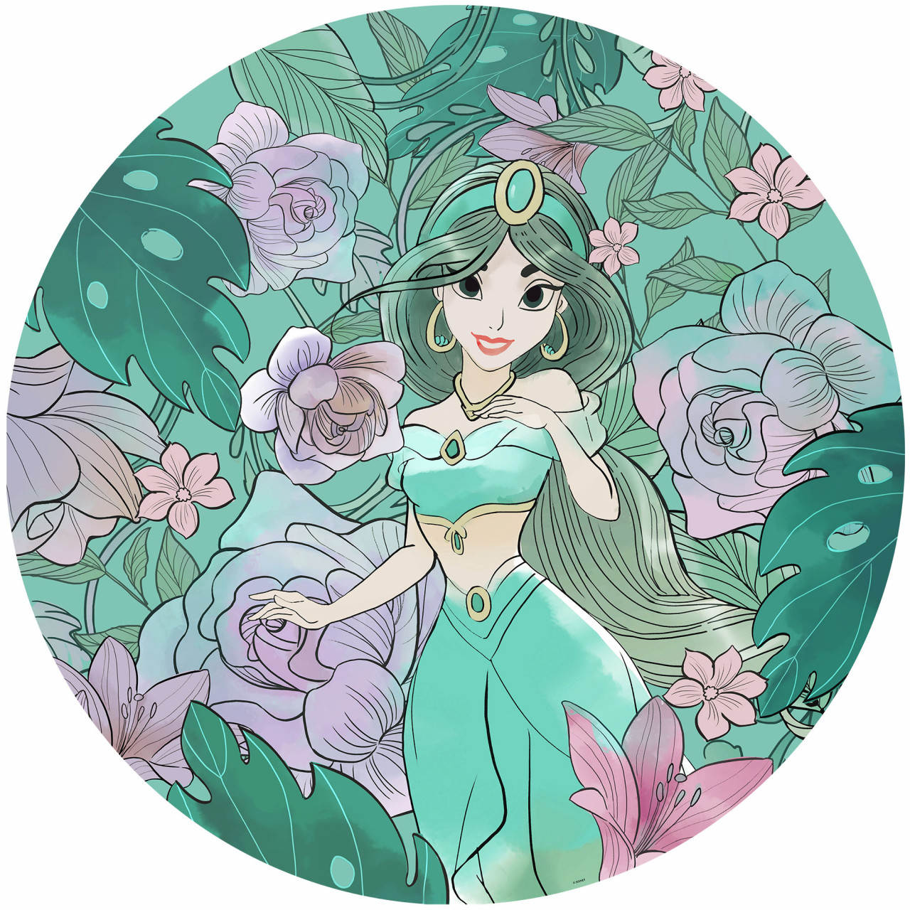 Disney Wandsticker / Wandaufkleber Aladdin "Jasmin Elegant Mint" rund 125cm x 125cm