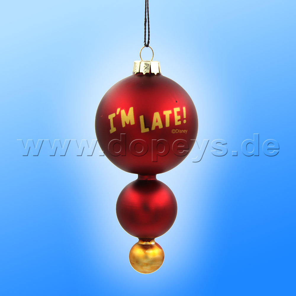 Kurt S. Adler - Disney "Das Weiße Kaninchen" Weihnachtsbaumkugel / Glaskugel Tropfenform bauchig in Rot DN34004