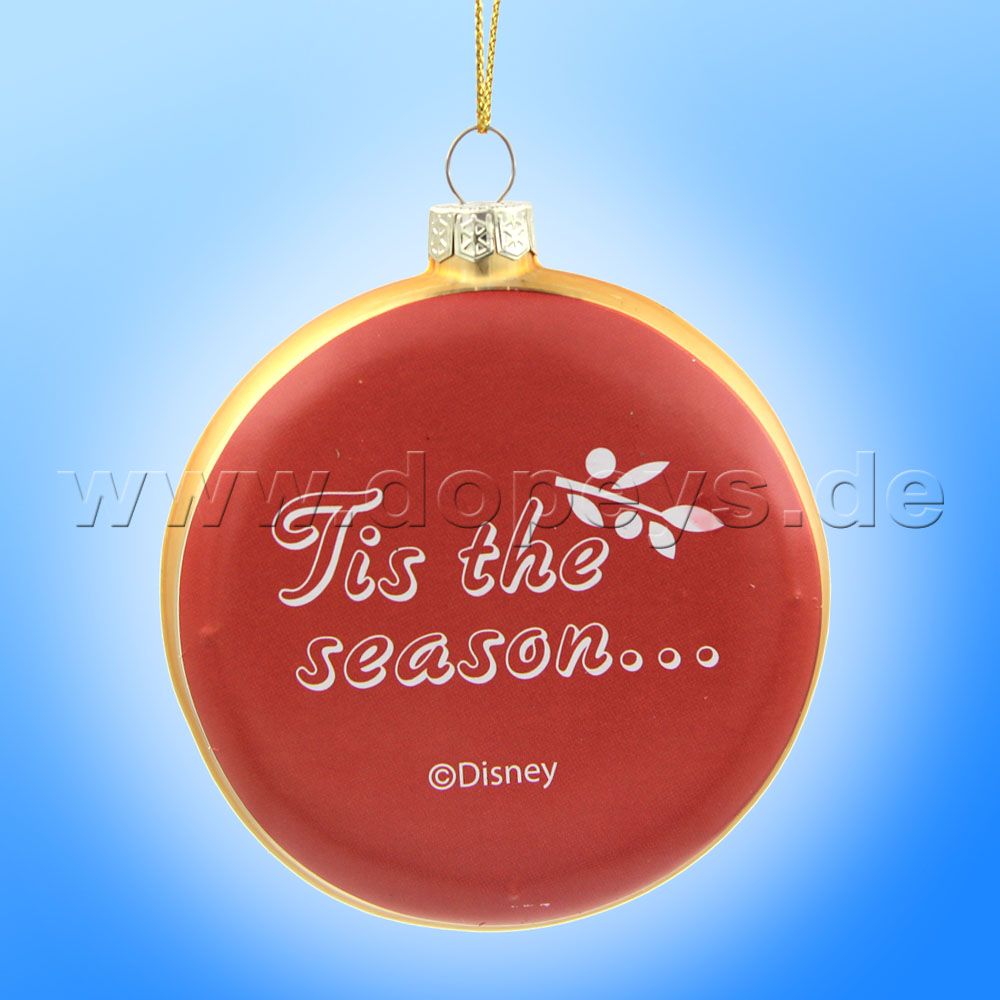 Kurt S. Adler - Disney "Mickey & Minnie" Glas Disk Weihnachtsbaumkugel in Diskusform / Glasornament in Rot, 80 mm DN37016