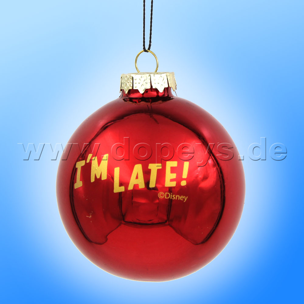 Kurt S. Adler - Disney "Das Weiße Kaninchen" Weihnachtsbaumkugel / Glaskugel in Rot, 80 mm DN34003