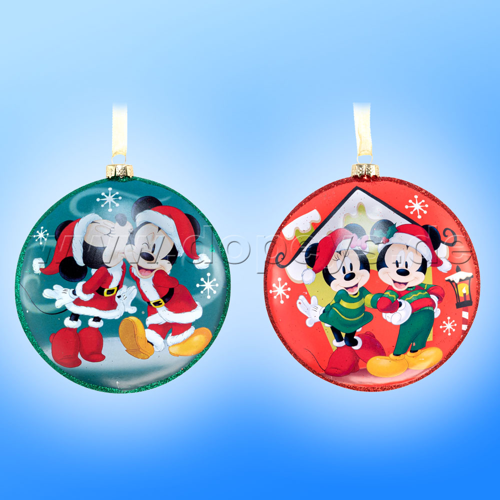 Kurt S. Adler - "Mickey & Minnie's Christmas House" Disney Glass Disk / Christmas Bauble red DN02004-B