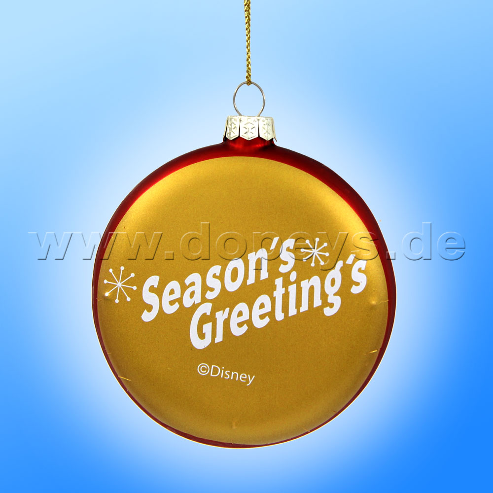 Kurt S. Adler - "Mickey & Pluto" Disney Glass Disk / Christmas Bauble gold DN37015