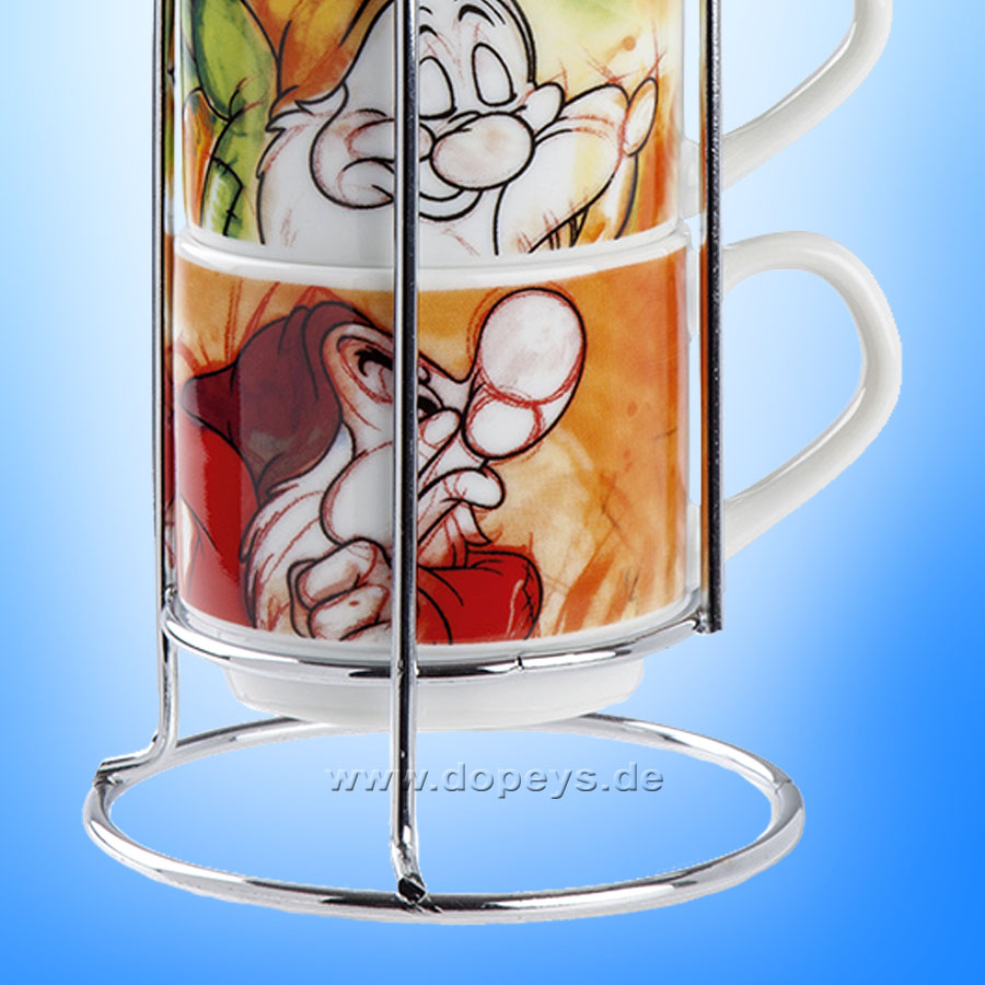 Disney Espresso Tassen 4er Set "Die sieben Zwerge" stapelbar + Metallgestell im italienischen Design 133002